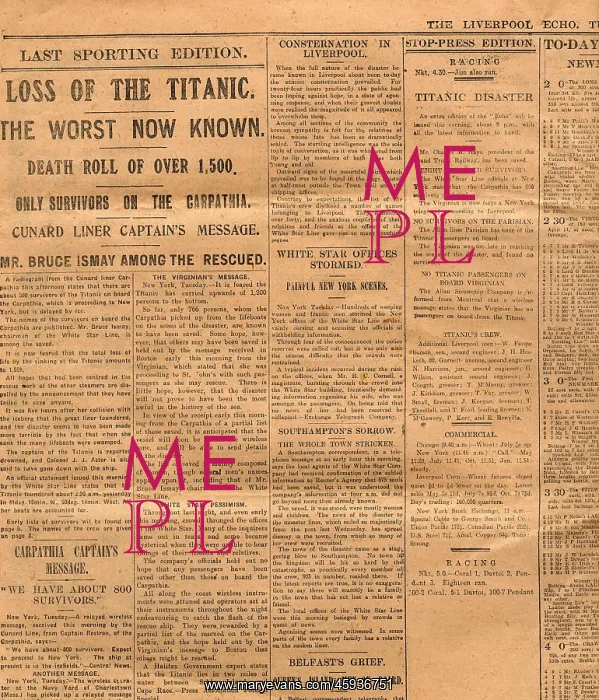 : Liverpool Echo, loss of the Titanic : Liverpool Echo, loss of the Titanic
