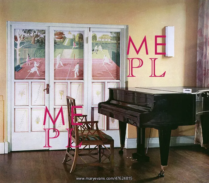 : Living room with painted panels by Eric Ravilious : Living room with painted panels by Eric Ravilious