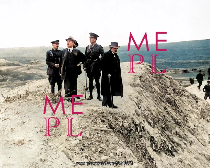 : Lloyd George on edge of mine crater, Western Front, WW1 : Lloyd George on edge of mine crater, Western Front, WW1