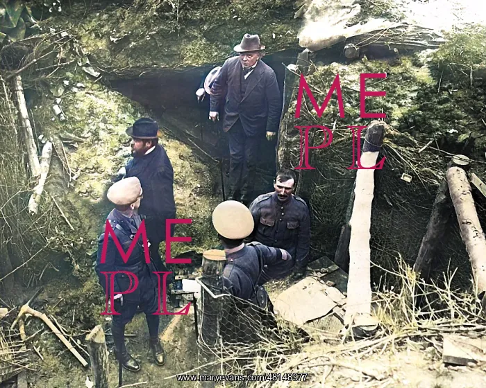 : Lloyd George emerging from German dugout, WW1 : Lloyd George emerging from German dugout, WW1