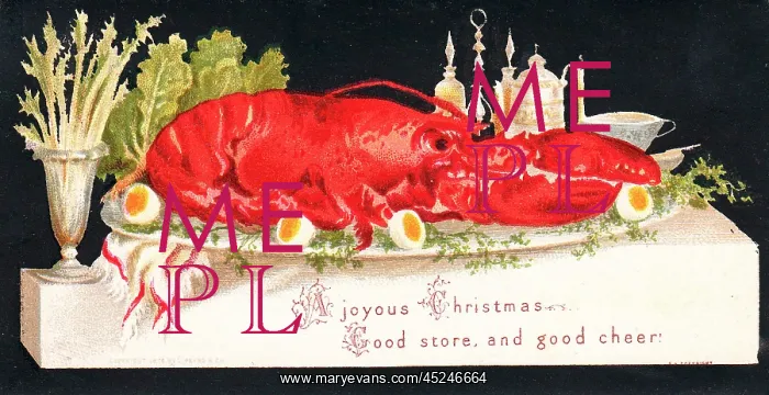 : Lobster and boiled eggs on a Christmas card : Lobster and boiled eggs on a Christmas card