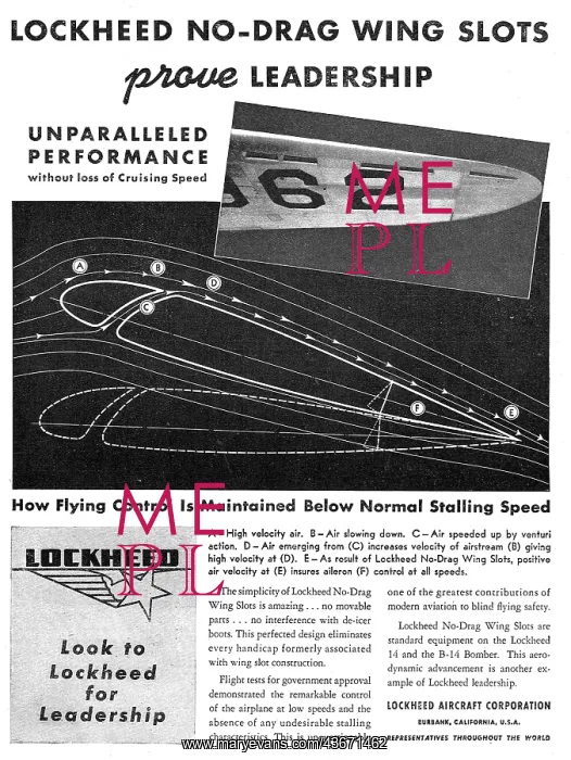 : Lockheed Aircraft - No-Drag Wing Slots : Lockheed Aircraft - No-Drag Wing Slots