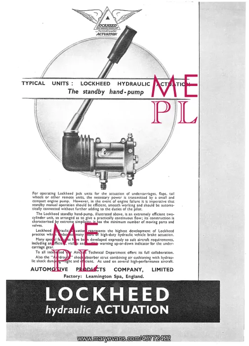 : Lockheed Hydraulic Standby Hand Pumps : Lockheed Hydraulic Standby Hand Pumps