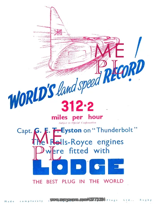 : Lodge Aero Engine Sparking Plugs - George Eyston Thunderbolt : Lodge Aero Engine Sparking Plugs - George Eyston Thunderbolt