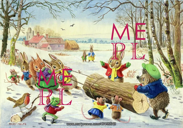 : A Log for Christmas - animals dragging log : A Log for Christmas - animals dragging log
