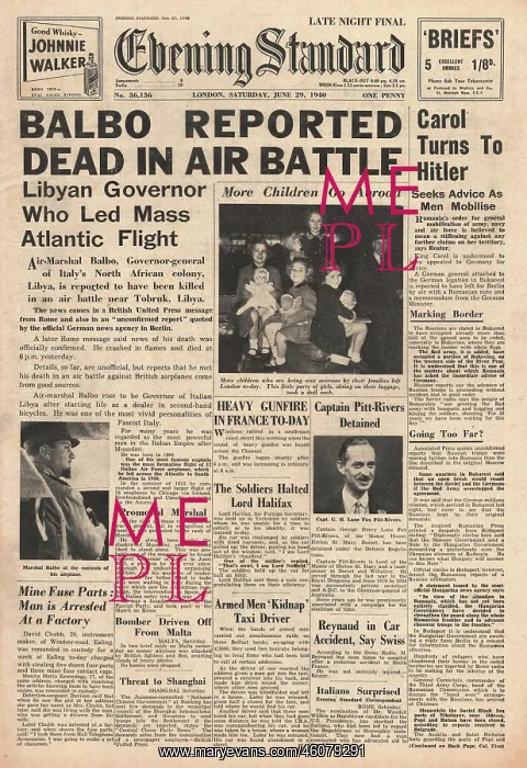 : (London) Air Marshall Balbo Killed over Libya : (London) Air Marshall Balbo Killed over Libya