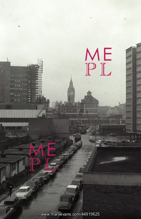 : London Barbican site high angle view distant Big Ben : London Barbican site high angle view distant Big Ben