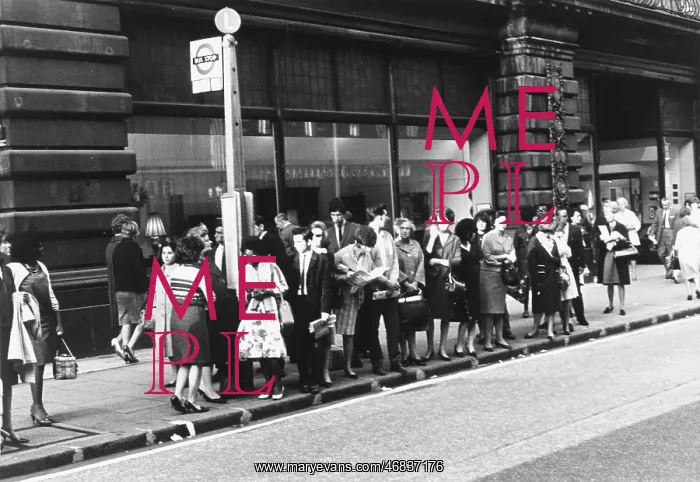 : A London bus queue : A London bus queue