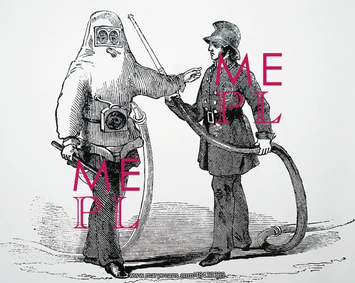 : London fireman in standard uniform and one equipped : London fireman in standard uniform and one equipped