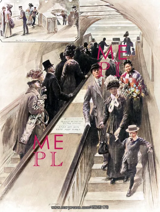 : London's new amusement: Up and down the escalator 1911 : London's new amusement: Up and down the escalator 1911