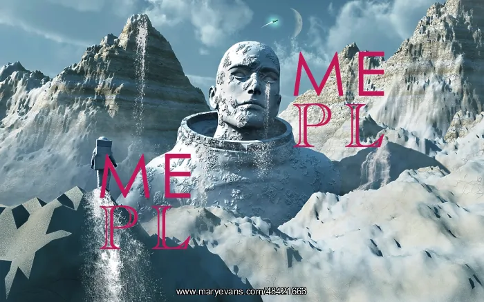 : A lone astronaut stares at a statue of a mysterious ? : A lone astronaut stares at a statue of a mysterious ?