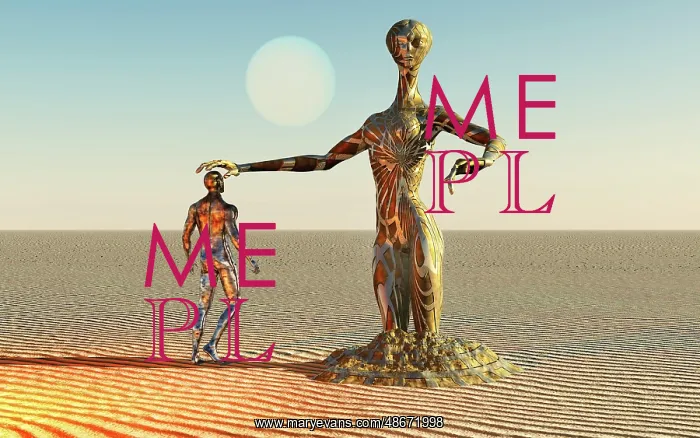 : A lone human meeting and communicating with a : A lone human meeting and communicating with a