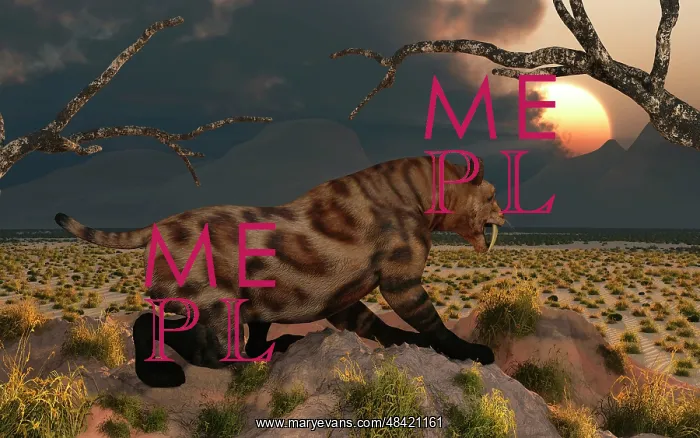 : A lone Sabre Tooth Tiger observes the landscape for its ? : A lone Sabre Tooth Tiger observes the landscape for its ?