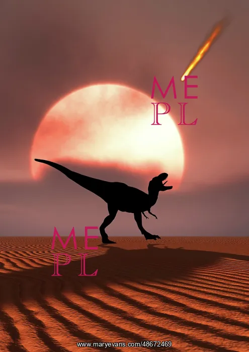 : A lone T-rex watches a falling asteroid that will : A lone T-rex watches a falling asteroid that will