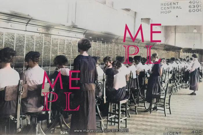 : A long line of telephone switchboards : A long line of telephone switchboards