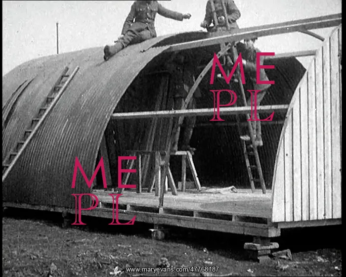 : Long Shot of the Nissen Hut Under Construction : Long Shot of the Nissen Hut Under Construction