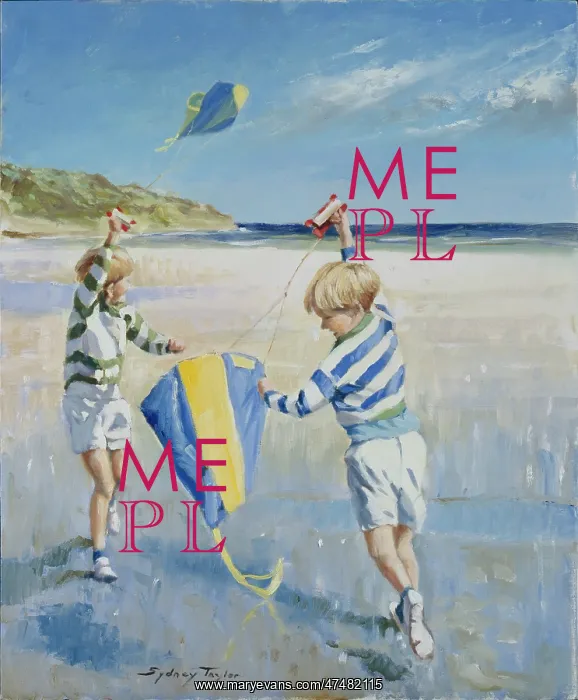 : Look My Kite's Flying! ' two boys on beach : Look My Kite's Flying! ' two boys on beach