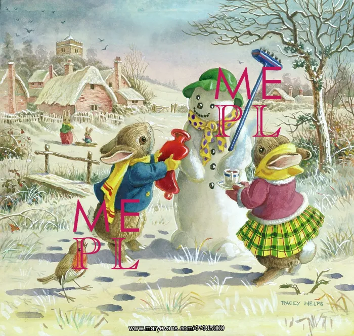 : Looking After Mr Snowman - two rabbits : Looking After Mr Snowman - two rabbits