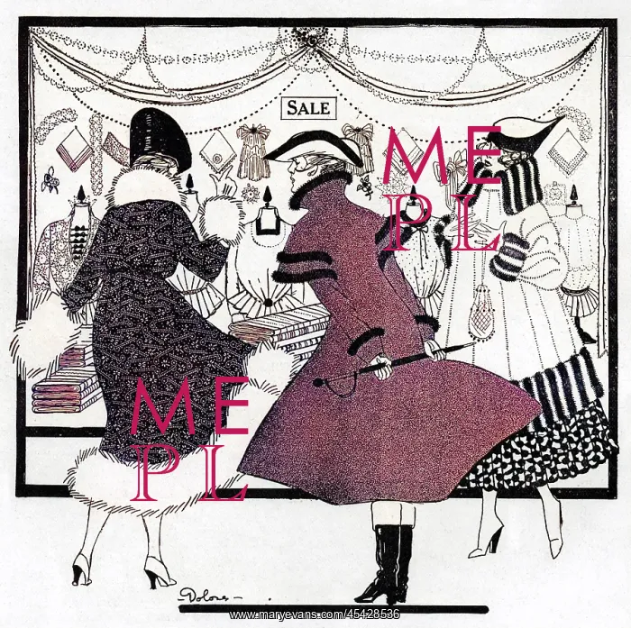 : Looking in a shop window during the sales, WW1 : Looking in a shop window during the sales, WW1