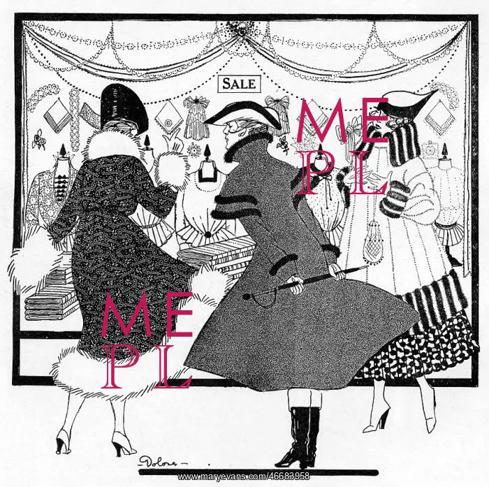 : Looking in a shop window during the sales, WW1 : Looking in a shop window during the sales, WW1