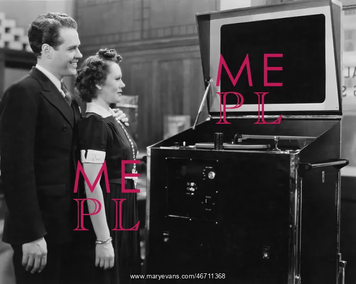 : Looking at a television and record player : Looking at a television and record player