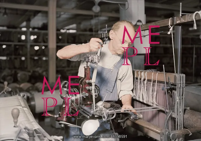 : Loom worker at the William Skinner and Sons Silk Mill, 1936 : Loom worker at the William Skinner and Sons Silk Mill, 1936
