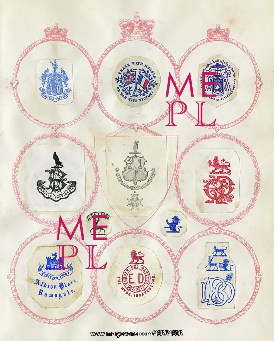 : Loose page from a scrapbook of crests and heraldry : Loose page from a scrapbook of crests and heraldry