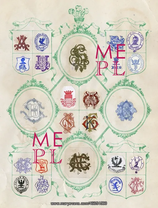 : Loose page from a scrapbook of crests and heraldry : Loose page from a scrapbook of crests and heraldry