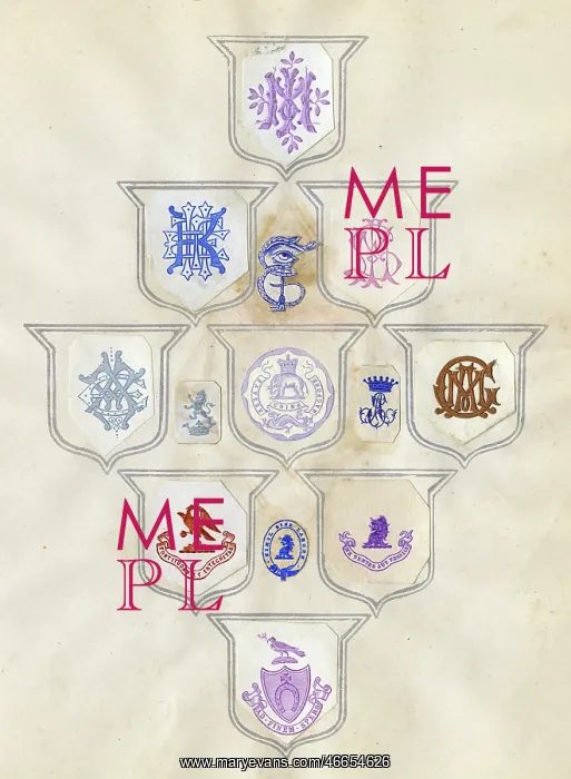 : Loose page from a scrapbook of crests and heraldry : Loose page from a scrapbook of crests and heraldry