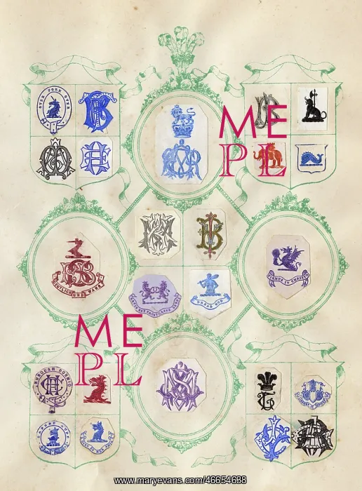 : Loose page from a scrapbook of crests and heraldry : Loose page from a scrapbook of crests and heraldry