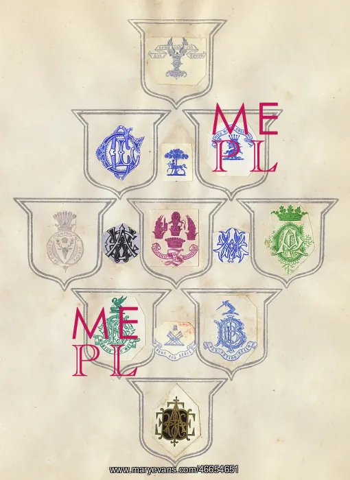 : Loose page from a scrapbook of crests and heraldry : Loose page from a scrapbook of crests and heraldry