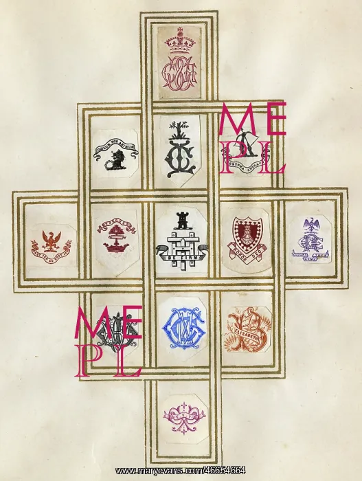 : Loose page from a scrapbook of crests and heraldry : Loose page from a scrapbook of crests and heraldry