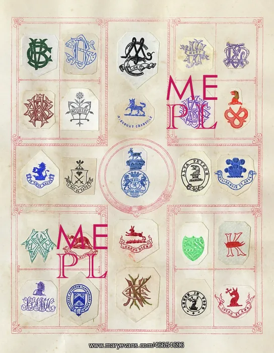 : Loose page from a scrapbook of crests and heraldry : Loose page from a scrapbook of crests and heraldry