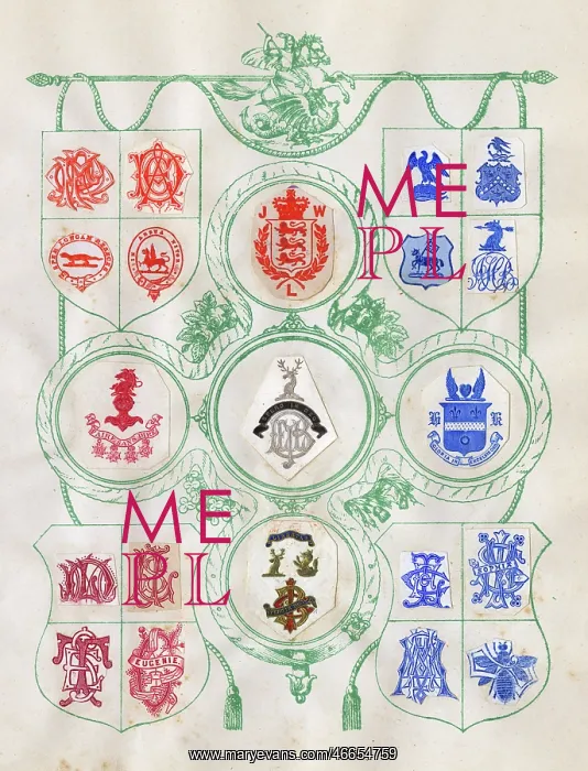 : Loose page from a scrapbook of crests and heraldry : Loose page from a scrapbook of crests and heraldry