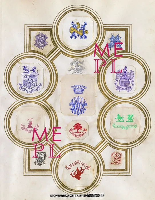 : Loose page from a scrapbook of crests and heraldry : Loose page from a scrapbook of crests and heraldry