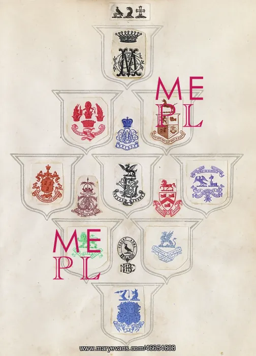 : Loose page from a scrapbook of crests and heraldry : Loose page from a scrapbook of crests and heraldry