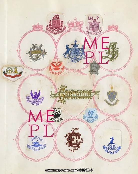: Loose page from a scrapbook of crests and heraldry : Loose page from a scrapbook of crests and heraldry