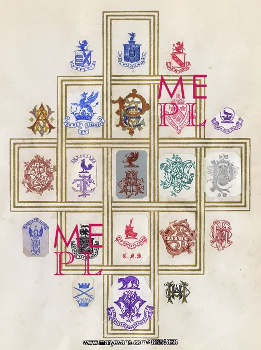 : Loose page from a scrapbook of crests and heraldry : Loose page from a scrapbook of crests and heraldry