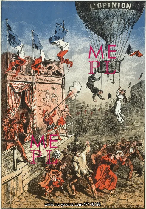 : L'opinion. Humorous print shows a theatrical performer on an outdoor stage : L'opinion. Humorous print shows a theatrical performer on an outdoor stage