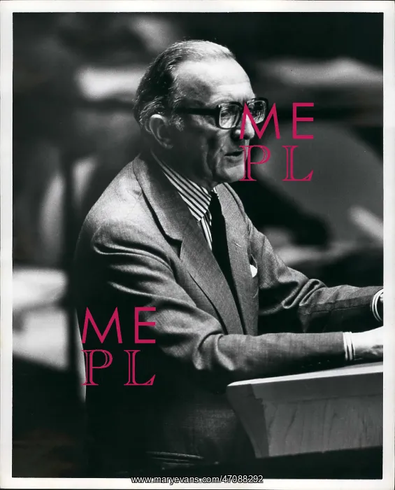 : Lord Carrington speaking at UN General Assembly : Lord Carrington speaking at UN General Assembly