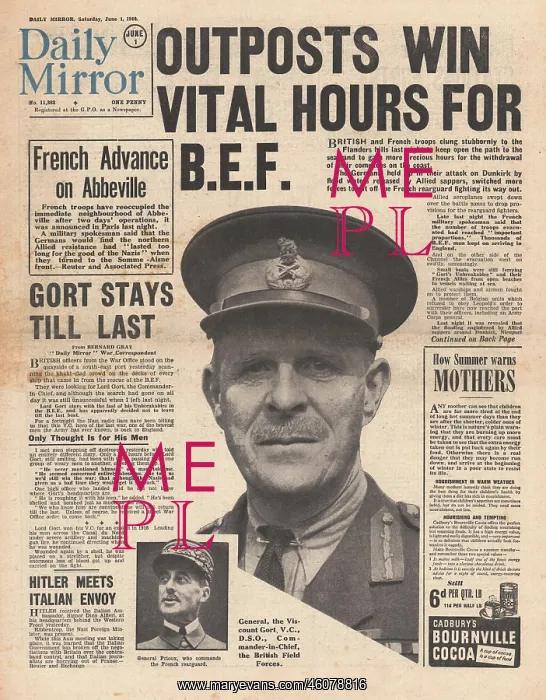 : Lord Gort stays with BEF in Dunkirk : Lord Gort stays with BEF in Dunkirk