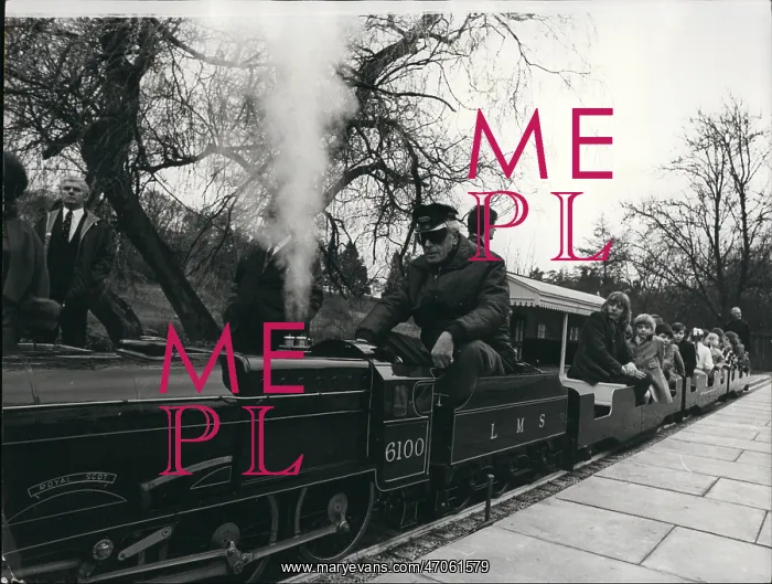 : Lord Mountbatten drives miniature train, Newby Hall : Lord Mountbatten drives miniature train, Newby Hall