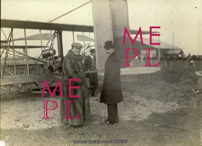 : Lord Northcliffe and Orville Wright with the Wright A at Pau : Lord Northcliffe and Orville Wright with the Wright A at Pau