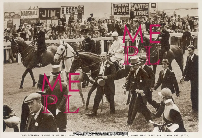 : Lord Rosebery leading his first Derby winner : Lord Rosebery leading his first Derby winner