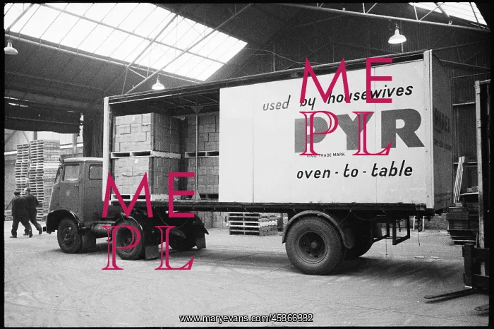 : A lorry, loaded with boxes of Pyrex goods awaiting : A lorry, loaded with boxes of Pyrex goods awaiting