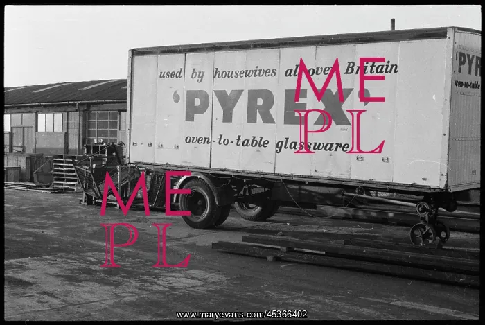 : A lorry trailer bearing the Pyrex livery at the : A lorry trailer bearing the Pyrex livery at the