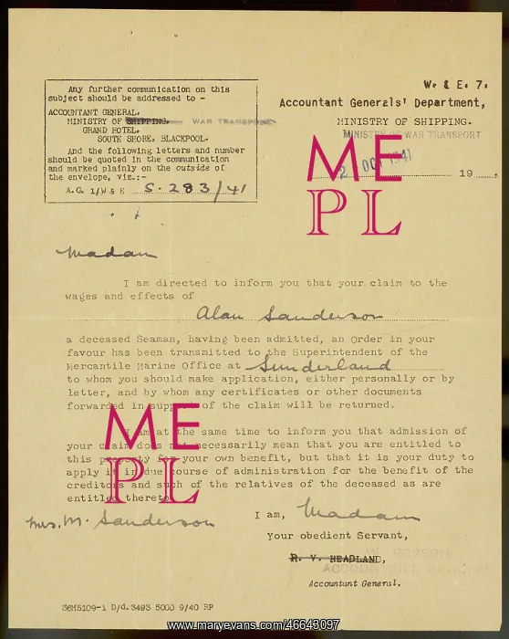 : LOST SEAMEN LETTER : LOST SEAMEN LETTER