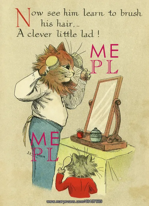 : Louis Wain, Daddy Cat - brushing hair : Louis Wain, Daddy Cat - brushing hair