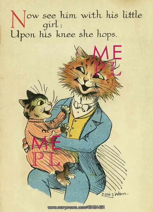 : Louis Wain, Daddy Cat - kitten on his knee : Louis Wain, Daddy Cat - kitten on his knee
