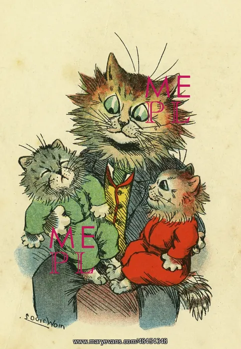  : Louis Wain, Daddy Cat - with two kittens